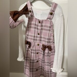 Toddler girl little lass plaid dress with headband Size 6yrs